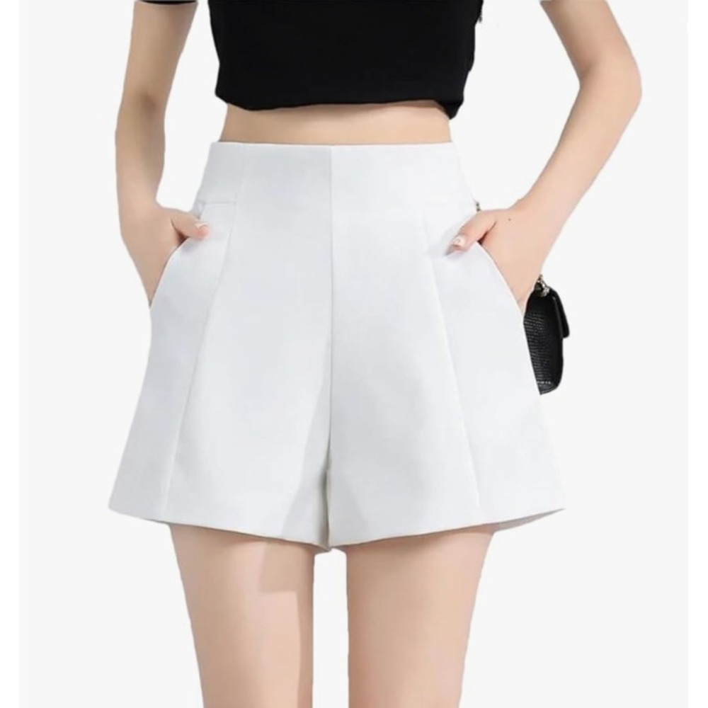 Shein High Waisted Tailored Wide Leg Shorts Women XS White Pleated Old Money New